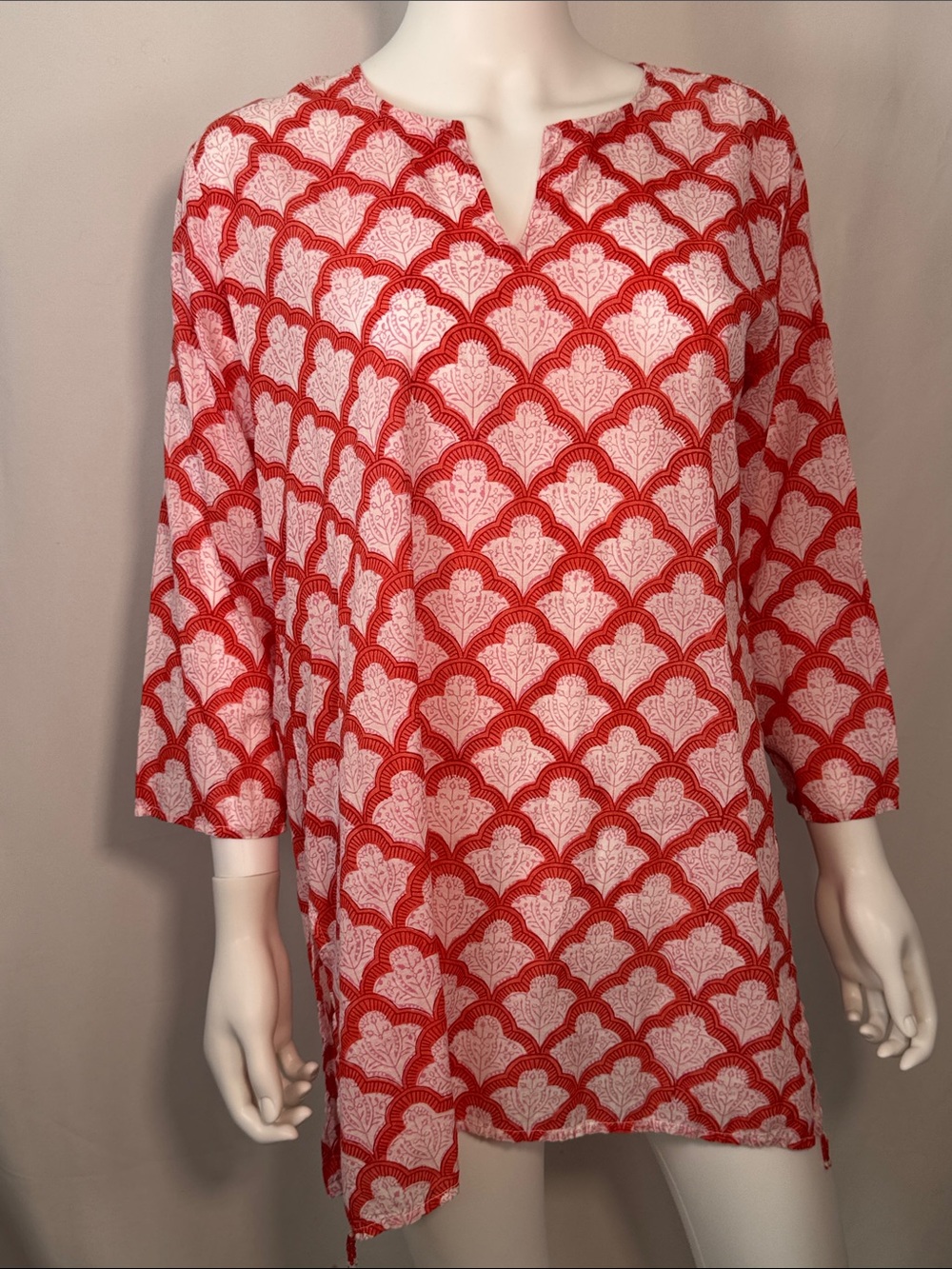 Roller Rabbit Red Jemina Kurta Cotton Tunic Blouse  Large